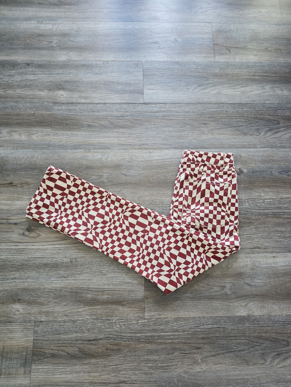Paloma Wool Red /White Geometric Checkered Pants Size 34